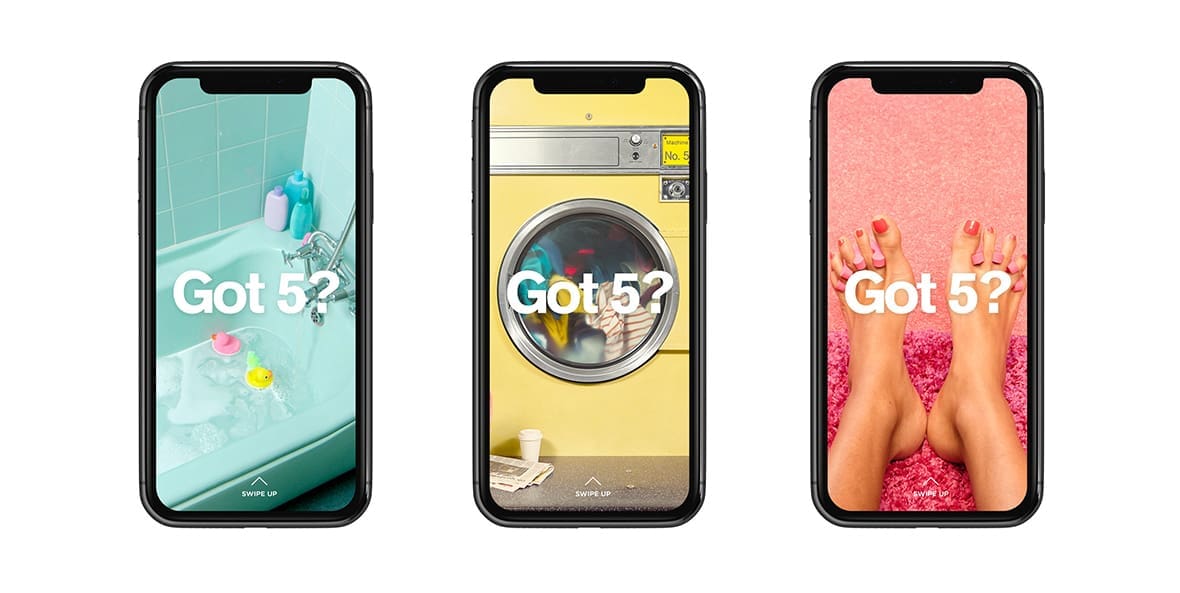 Three mobile phones displaying different variations of the Got 5? advertisement.