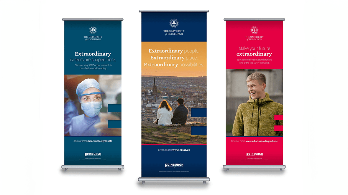 Three Edinburgh University popup advertisements showing three different messages.